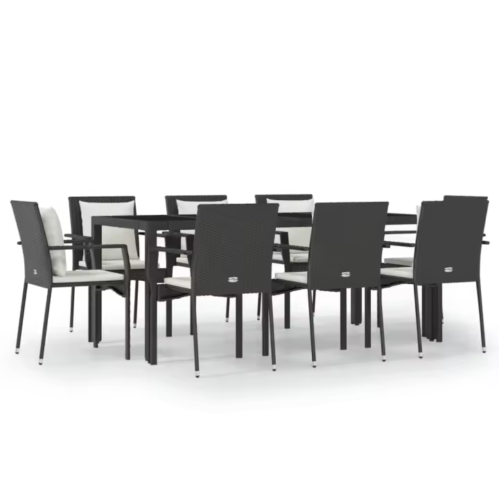 vidaXL Set de comedor de jardín 9 pzas y cojines ratán sintético negro - 1