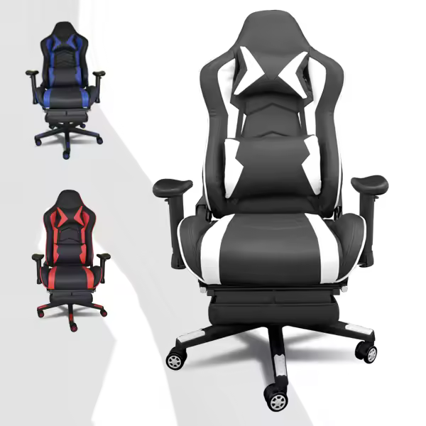 Silla Gaming Ergonómica Reclinable con Cojín Lumbar y Cervical | Altura Ajustable, Reposabrazos y Reposapies Ajustables, Ruedas 360° , | Ideal para Oficina, Escritorio, Teletrabajo, Estudio, Juego, Ordenador - 1