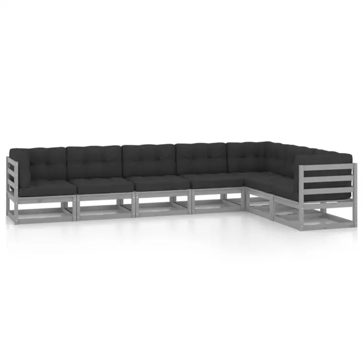 vidaXL Set de muebles de jardín 7 pzas con cojines madera pino gris - 1