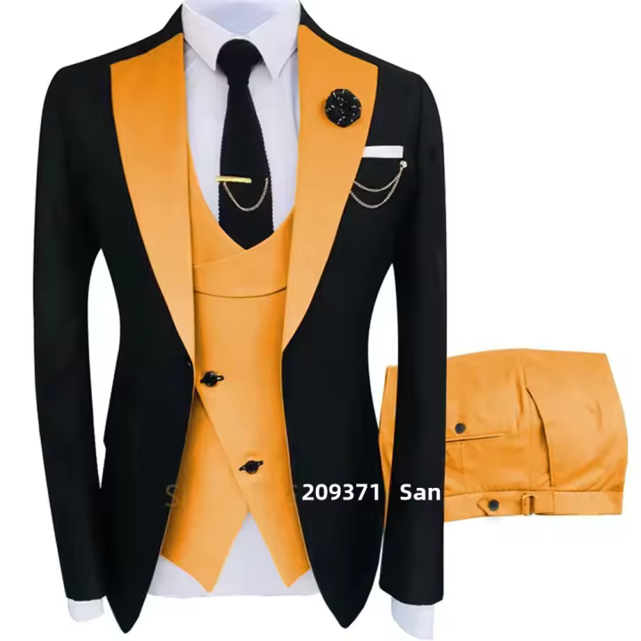 Traje De Novio Para Hombre 2024 Cuello En Pico Slim Fit Casual Tuxedo 3 Piezas (Blazer+Pantalones+Chaleco) Set Elegante De Traje - 1