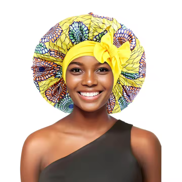 Bonnetera Africana Grande Para Mujer Con Cinta De Satén Y Banda Elástica Tapete De Cabeza Para Noche Capa De Descanso Para Quimioterapia Turban Chemo Moda Casual Unisex - 1