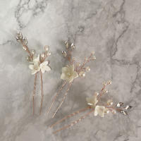 Peinado De Novia Con Three-piece U-shaped Pearl Flower Hairpin Accesorios De Moda Para Mujer Aleación De Aluminio Joyería De Boda - details 4