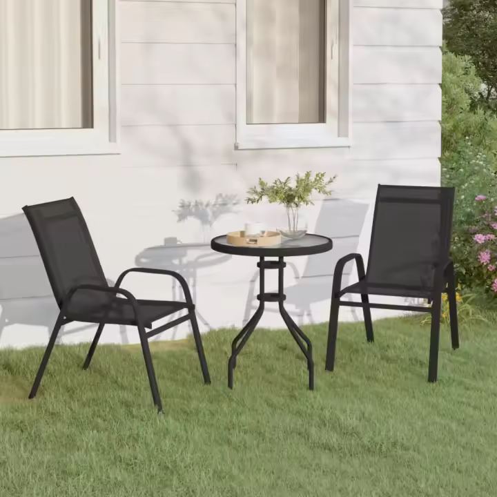 vidaXL Juego de bistro de jardín de 3 piezas negro - 1