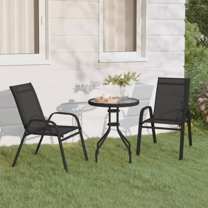 vidaXL Juego de bistro de jardín de 3 piezas negro - 1