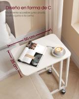 Mesa auxiliar moderna con ruedas y pies ajustables, ideal para dormitorio, fácil de montar, marco de acero, en blanco crema o negro ébano - details 2