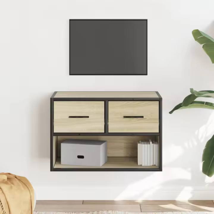vidaXL Mueble TV madera ingeniería y metal 60x31x39,5 cm en color Roble Sonoma/Gris sonoma/Roble ahumado y más | almacenamiento funcional diseño moderno para baño dormitorio sala - 1