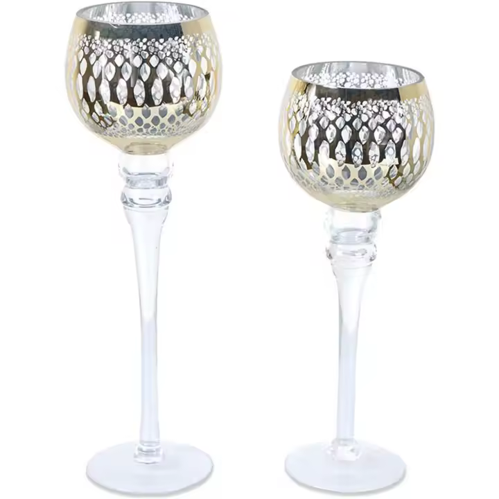 Juego de 2 Copas Candelero Cristal Serpiente Plateado 10*36 y 10*40 - 1
