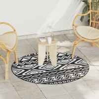 vidaXL Alfombra de exterior ARAKIL negra Ø120 cm PP en color Negro/Diseño cuadrado/naranja y blanco y más - details 7