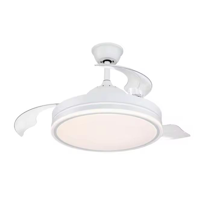 Ventilador retráctil Florida-IMAGINATULUZ,  54w color blanco con 3 aspas 5400lm tono de luz 3000-4000-6000k control Remoto, temporizador y memoria de color - Motor DC 6 velocidades - 1