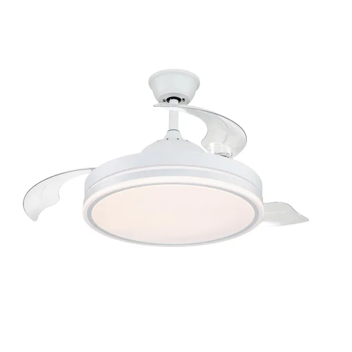 Ventilador retráctil Florida-IMAGINATULUZ,  54w color blanco con 3 aspas 5400lm tono de luz 3000-4000-6000k control Remoto, temporizador y memoria de color - Motor DC 6 velocidades - 1
