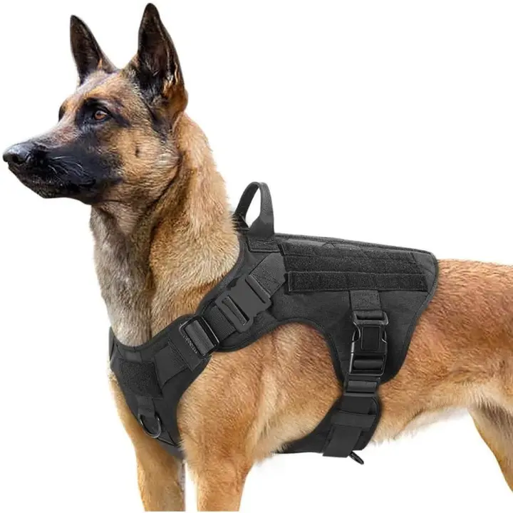 Arnés táctico para perros L, chalecos con anilla para perros de trabajo militar, arneses de entrenamiento sin tensión, con clips de correa para senderismo y caza - 1