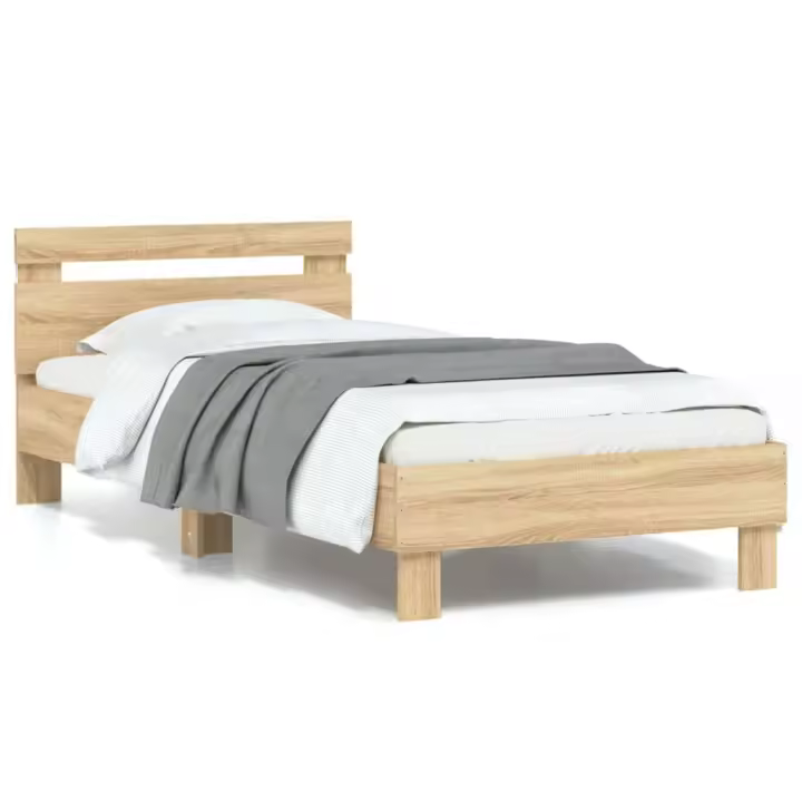 Estructura de cama cabecero luces LED roble Sonoma 90x200 cm - 1