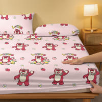 Sábana Ajustada De Poliéster 100% Con Patrón De Oso De Fresa Cartoon Impreso Digitalizado Para Dormitorio Sin Funda De Almohada - details 3