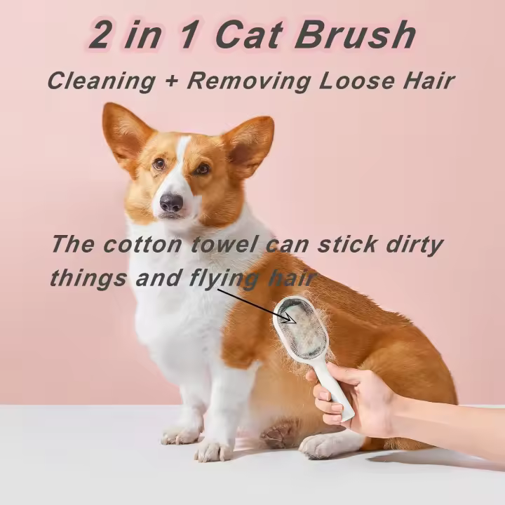 Melo de Agua para Gatos y Perros, 4 en 1, Melo de ASEO para mascotas, 2 en 1, peine Húmedo para Gatos, peine para quitar el pelo de mascotas (toallas no incluidas), color rosa - 1