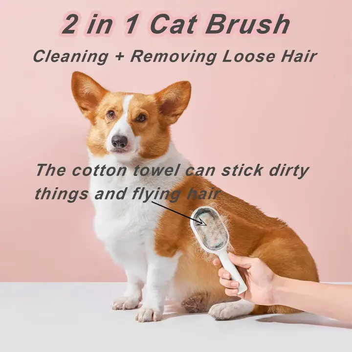 Melo de Agua para Gatos y Perros, 4 en 1, Melo de ASEO para mascotas, 2 en 1, peine Húmedo para Gatos, peine para quitar el pelo de mascotas (toallas no incluidas), color rosa - 1