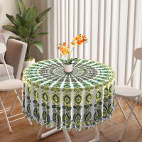 Mantel Redondo Peacock Mandala Impermeable De 63 Pulgadas Para Mesa Al Aire Libre Y Interior En Colores Morado Rojo Amarillo Y Azul Estilo Clásico Para Banquete Fiesta Y Wedding - details 2