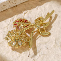 Broche De Flor Dorada Con Zirconia Joyería De Novia Lujo Accesorios Para Mujer Regalos Para Damas De Honor Adornos Elegantes Para Bodas - details 26