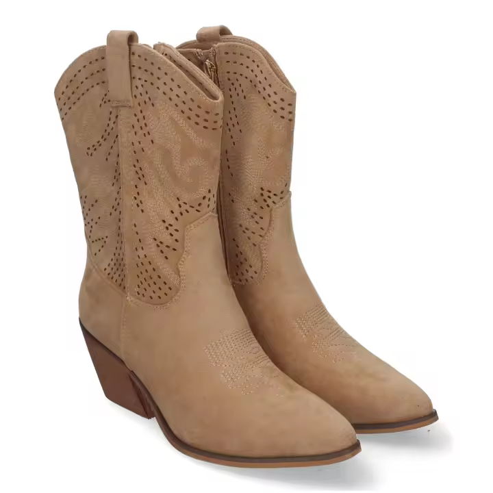 PuntoSalao Botines de tacon bajo calados color taupe para mujer VR005 - 1