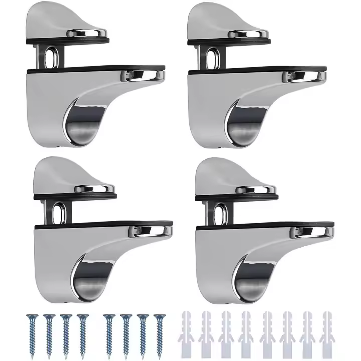 Soporte para estante de vidrio de piezas, soporte para estante de vidrio para baño de aleación de zinc pulido ajustable para pisos de vidrio y madera de hasta 3-20 mm de espesor máximo. - 1