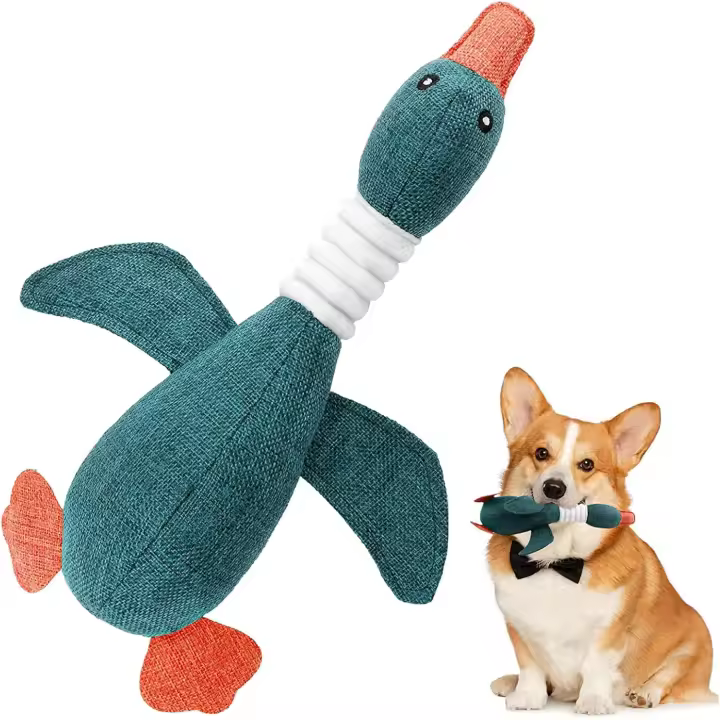 Juguetes de peluche duraderos para masticar para limpiar los dientes de los perros, juguetes de ganso para perros pequeños a medianos, adorables juguetes interactivos de rompecabezas suaves para mascotas (ganso azul marino) - 1