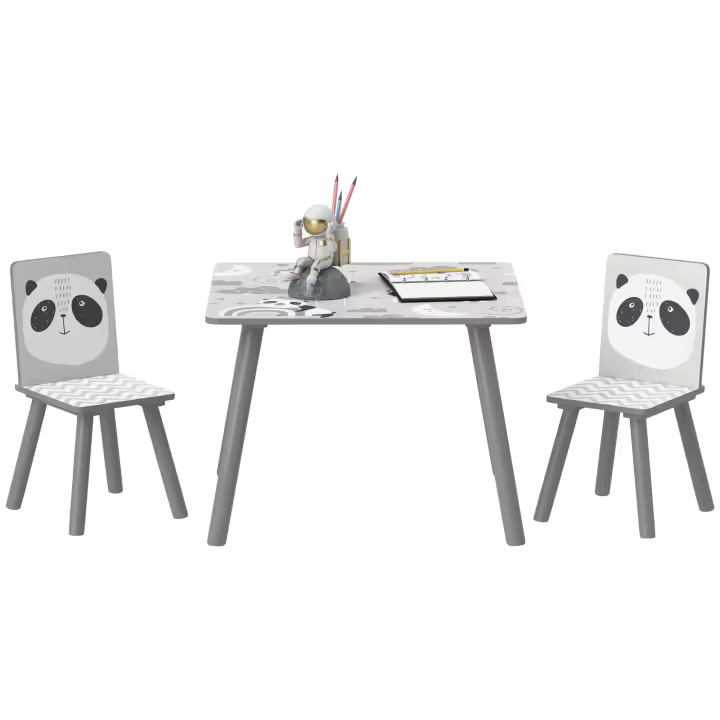 ZONEKIZ Mesa y Sillas Infantiles de 3 Piezas Mesa Infantil con 2 Sillas Juego de Muebles para Actividades para Niños de 3-8 Años para Dormitorio Sala de Juegos Gris y Blanco - 1
