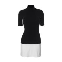 Vestido Bodycon Para Mujer De Color Contraste Verano Cuello Alto Manga Corta Mini Estilo Elegante Y2k Streetwear Vestidos Para Mujer - details 0