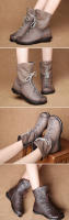 Botas Cortas De Cuero Para Mujer Moda Vintage Antideslizantes Comodidad Media Caña De Bota Zapatos Casuales Con Tacón Bajo - details 1
