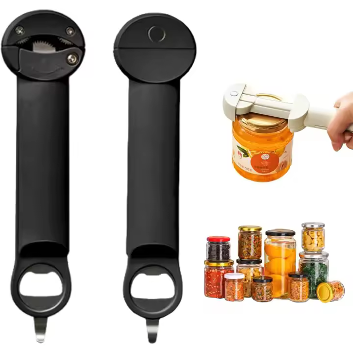 Abridor de tapas, abridor de frascos para manos débiles, abridor de botellas, retráctil, ajustable, abrelatas multifuncionales (negro) - 1