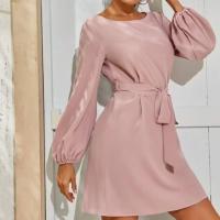 Vestido De Mujer Talla Grande De Chiffon Color Sólido Moda 2021 Manga Farol Suéter Cinturón A-Línea Cuello Redondo Largo Hasta La Rodilla - details 11
