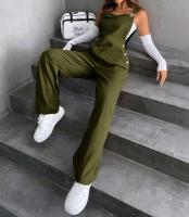 Monopiece Retro Europeo Y Americano Para Mujer Con Bolsillos De Color Sólido Pantalones Casuales Y Sueltos De Overal - details 9