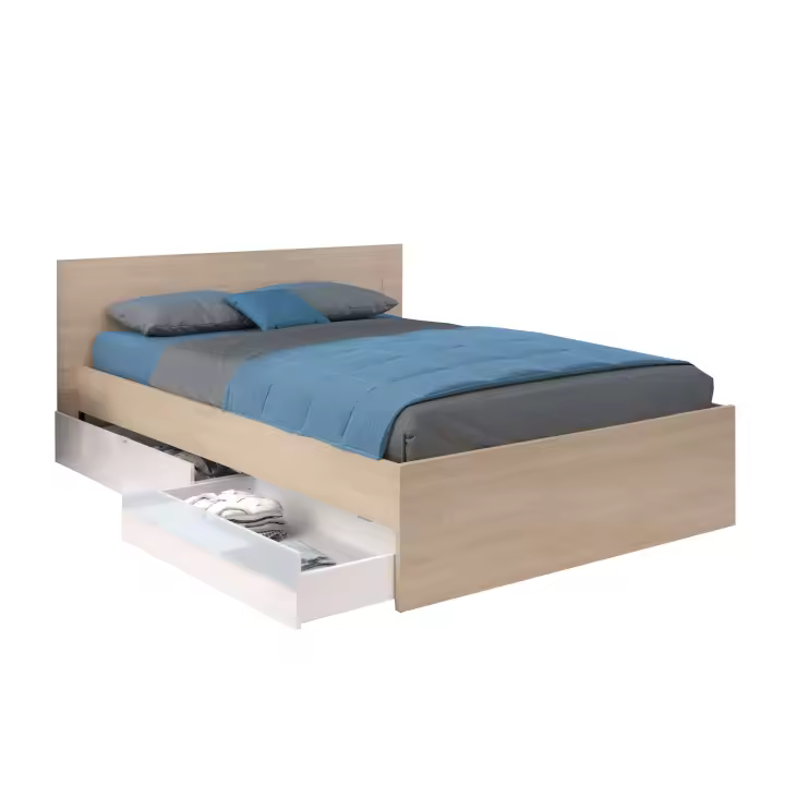 Cama Doble John con cajones en varios colores(Roble Brooklyn/Blanco Shiny o Roble Brooklyn/Negro Sipple) en varias medidas - 1