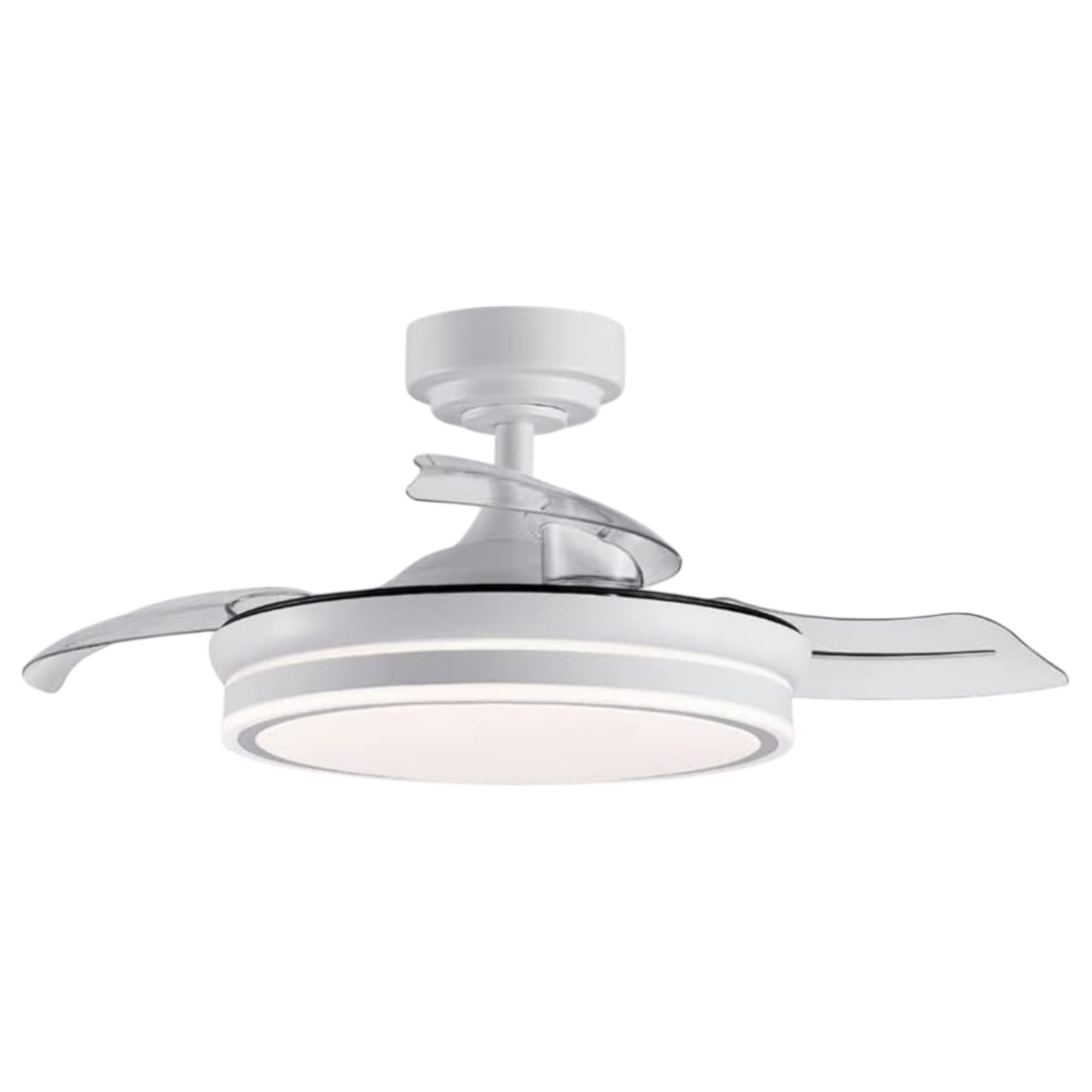 Ventilador de techo con luz LED 36W Blanco en 3 Temperaturas de Luz con Mando a Distancia -Motor DC Eficiente y Silencioso, 3 tonalidades, aspas desplegables retráctiles, 6 velocidades, control remoto, memoria, temporizador (ventilador-001 6990 D7)