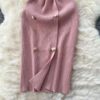 Vestido Tejido REALEFT 2025 Para Mujer Verano Cuello En V Corto Manga Metálico Botones Cintura Alta A-Line Longitud Media - details 18