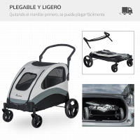 PawHut Cochecito para Perros Plegable Carrito para Mascotas con 5 Ventanas 2 Puertas Bolsillo de Almacenaje Correas de Seguridad y Frenos Tela Oxford 300D Acero 107x67x102 cm Gris - details 5