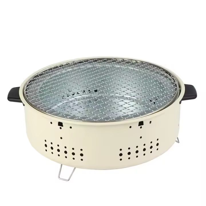 Estufa De Barbacoa Redonda Portátil Y Desmontable Con Red De Asado De Carbón En Acero Inoxidable Para Camping Al Aire Libre VIE LENTE - 1