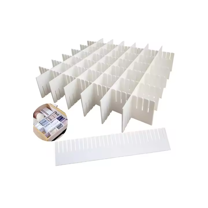 Separadores Ajustables de Cajones  con Hebilla Fija, Divisores, organizadores  Pack de 3 unid x 3 Paquetes, Blanco, 42,3x 6,5 cm - 1