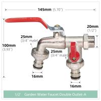 Grifo De Jardín De Latón Con Doble Cabeza 1 Entrada 2 Salidas Conector De Agua Para Balcones Y Jardines Material Metálico Estándar BS - details 0