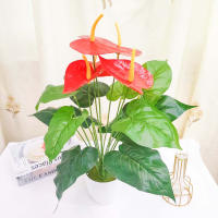 1PC Flores Artificiales De Palma Roja Texturizada Decoración Para Sala De Estar Y Mesas Plantas Verdes Y Rojas De Resina Para Fiesta - details 11