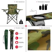 TIENDA EURASIA – Silla Plegable de Camping, Camuflaje en Verde, Silla Camping, Acero Inoxidable, 49x48x80 cm y 40 cm Altura Suelo Asiento, Incluye Bolsa de Transporte - details 0