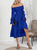 Vestido De Mujer Casual Primavera/Otoño Con Cuello Cuadrado Ruffle Tirantes Manga Larga A-Line Longitud Media Pierna Polyester - details 11