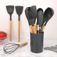 Juego de Herramientas de Cocina de Silicona de 12 Piezas Cuchara, Escova de Sopa, Cuchara de Madera Antideslizante con Cubo de Almacenamiento - details 4