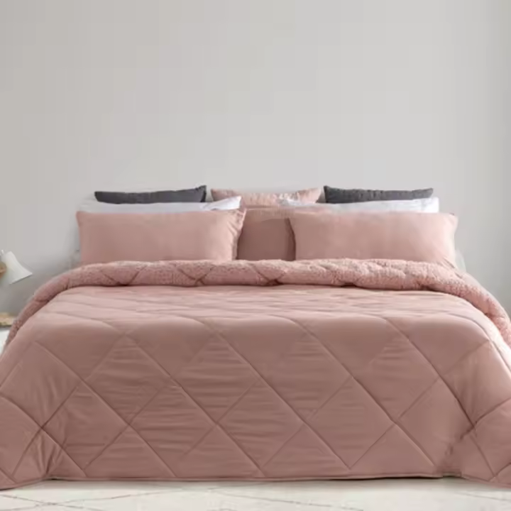 Edredón Conforter Nórdico tejido Sherpa Borreguito  para de Cama 090  Incluye 1 funda cojín 50x70 cm Color Rosa liso de la marca LLarbona - Super Cálido con de Relleno 520 gr/m2 - Protección contra el frío intenso - Calidad Premium Tamaño 180x260 cm - 1