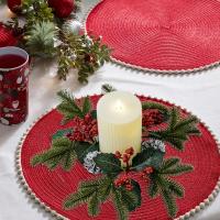 Anillo De Navidad Con Velas De 11 Pulgadas Accesorio De Vela Para Cocina Y Armario Con Bayas Y Nueces Rustico Para Hogar Y Centros De Mesa - details 2