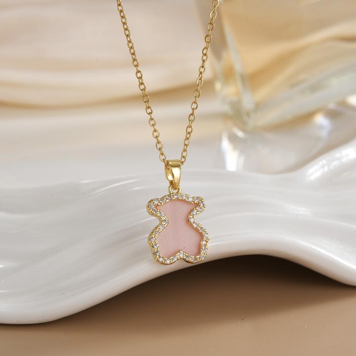 Collar para mujer, lujo ligero, oso acrílico de nicho, collar de nuevo estilo, moda transfronteriza, europea y americana, accesorio versátil de acero de titanio muy vendido (collar de oso de peluche dorado Xl0161a)