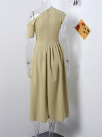 Vestido Maxi De Verano Para Mujer Elegante Y Chic Con Plegado Y Patchwork En Negro Cuello Media-Torço Manga Corta Cintura Alta A-Line Para Oficina Y Calle - details 1