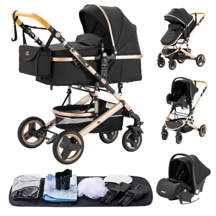 YAZOCO - Cochecito de bebé plegable con marco de aluminio, carrito de lujo 3 en 1, coche alto para recién nacidos con gran espacio cómodo - 1