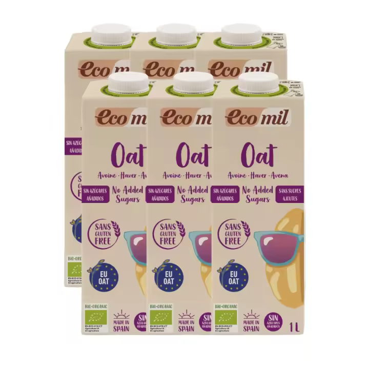 Leche de avena sin azúcar ni gluten | Packs de 6 | Sin gluten | 100% Vegetal | ECOMIL - 1
