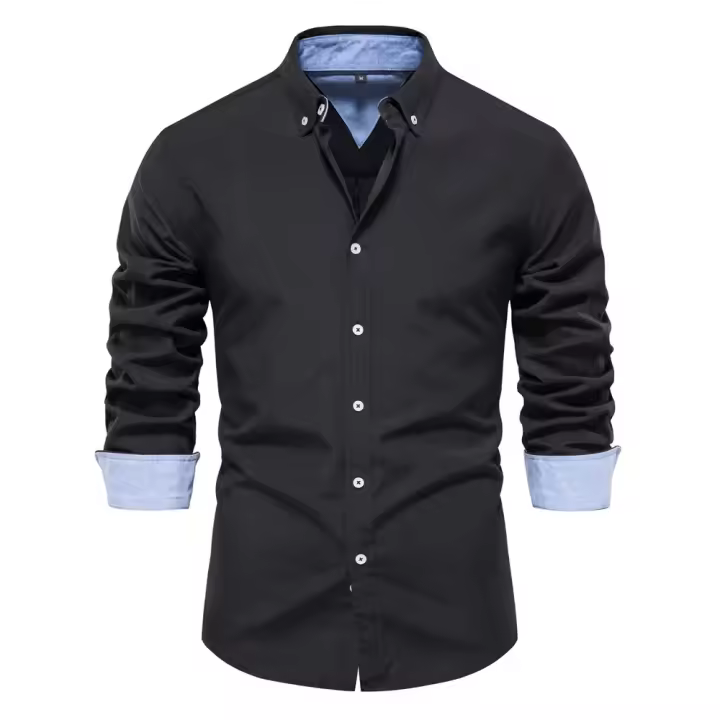 Camisa Oxford De Algodón Y Poliéster Para Hombre AIOPESON Cuello En V Manga Larga Botones Casual Negocios Primavera Otoño - 1