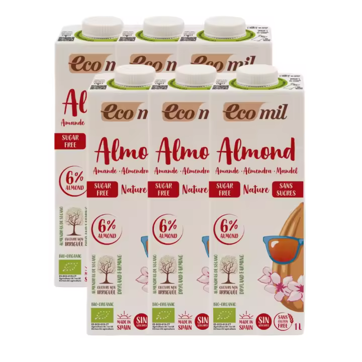 Leche de almendra sin azúcar Bio | Packs de 6 | Sin gluten | 100% Vegetal | ECOMIL - 1