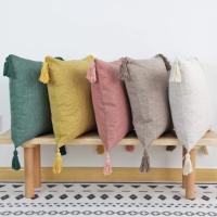 Funda De Cojín De Algodón Linen Verde Con Borla Boho Regalo Para Sofa Decoración De Hogar Navidad Estilo Rústico Americano - details 3